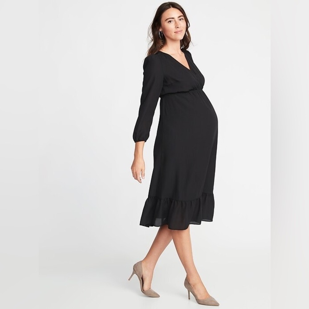 Old Navy Waist Defined Wrap Front Georgette Midi Dress